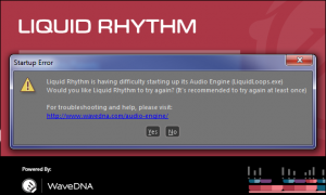 Warning message received when Audio Engine cannot be started by Liquid Rhythm. 
