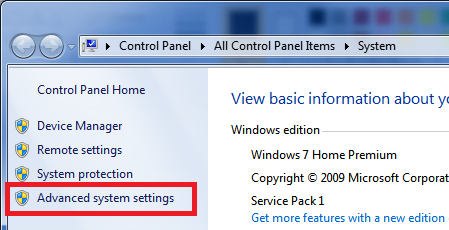 Open the Advanced system settings.