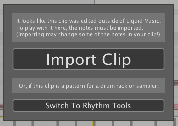 Liquid Music Import Clip Prompt